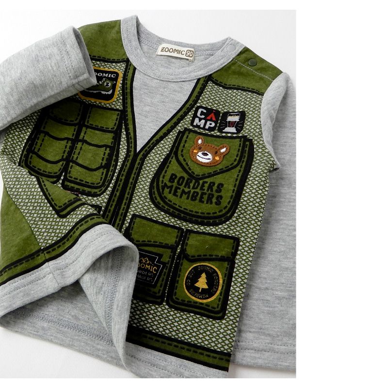 日本 ZOOLAND - 印花拼接長T-登山背心-墨綠