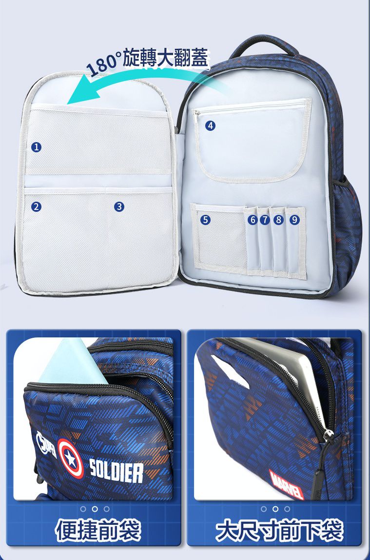 卡通大容量多功能透氣減壓書包-卡通人物蜘蛛人-深藍色 (建議160-175cm)-32x21x47cm