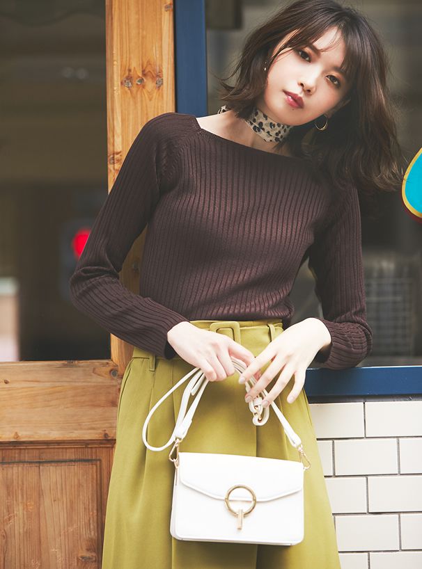 日本 GRL - 法式方領羅紋針織上衣-草綠