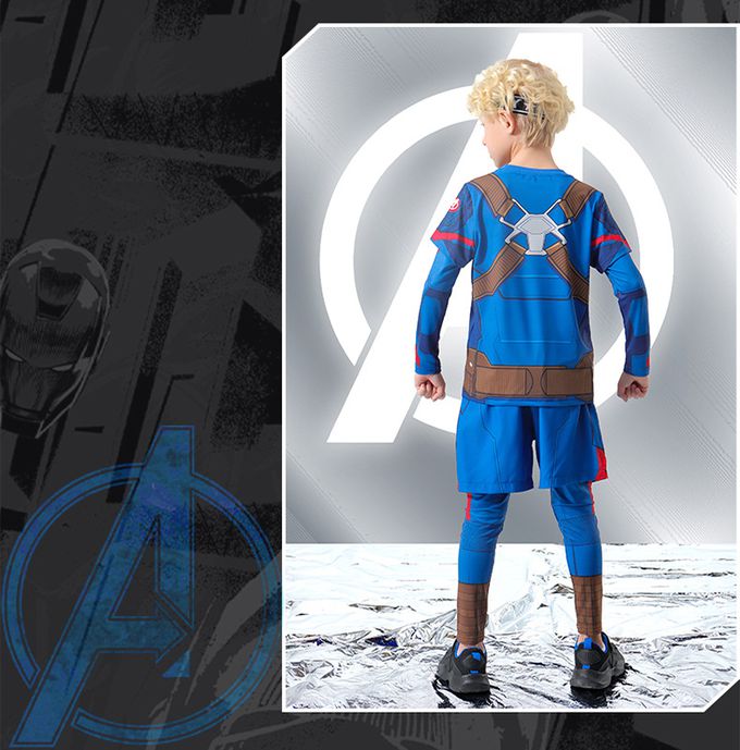 卡通造型假兩件運動套裝(送面具)-卡通人物美國隊長-藍色