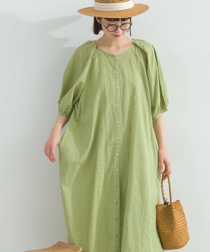 日本 Lupilien - 前後2way 印度棉泡泡袖輕盈洋裝-黑白格紋