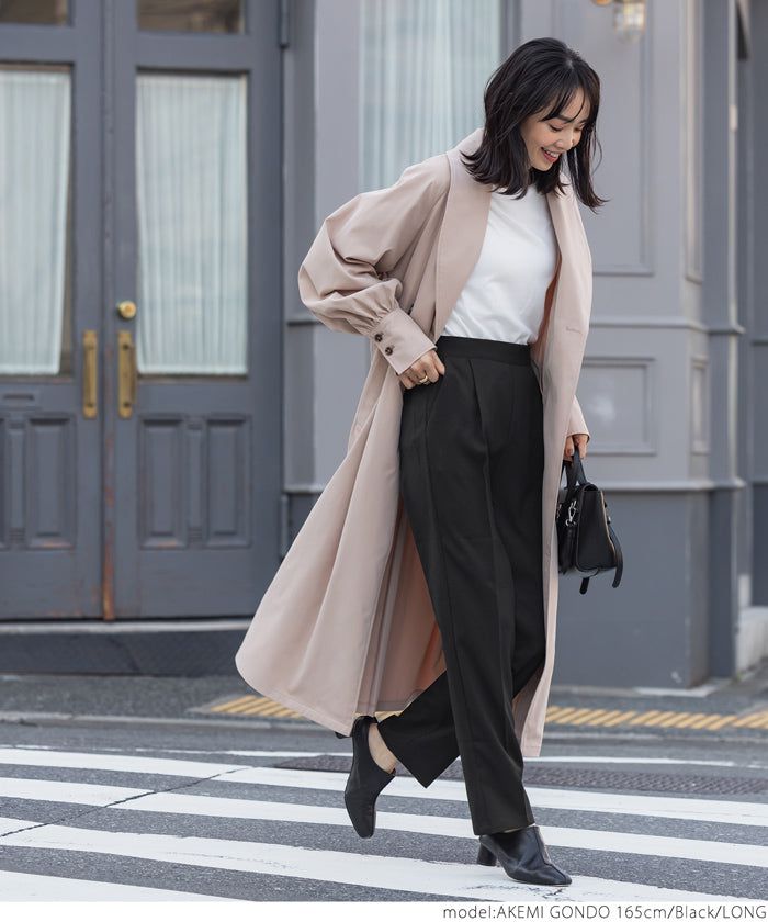 日本 COCA - 百搭修身立體褶線錐形長褲-黑