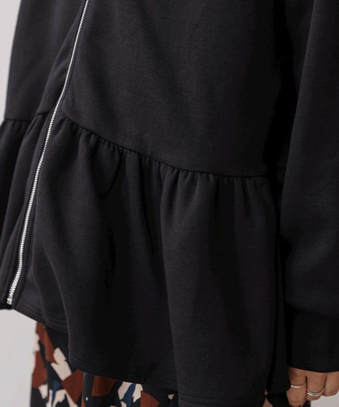 日本 Bab - 可愛荷葉下擺連帽運動風外套-淺灰