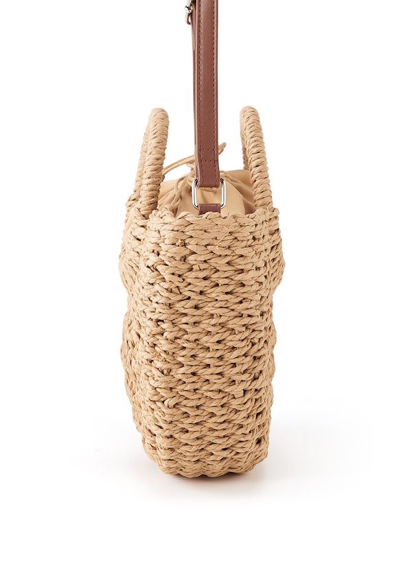 日本 GRL - 2WAY半月形草編手提包-米杏 (F)