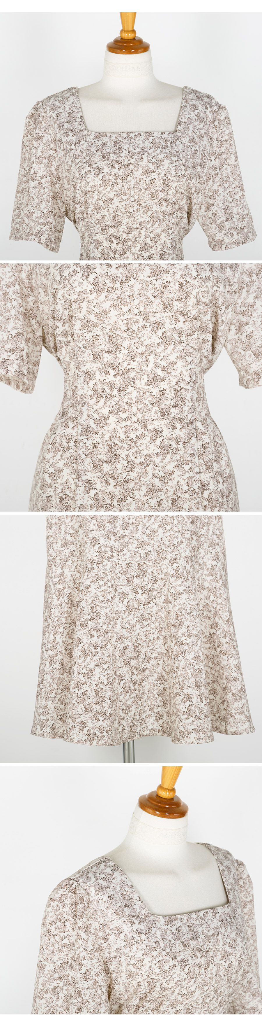 韓國 Urbantheroom - ㄩ字領收腰綁帶拼接洋裝-白底碎花 (Free)