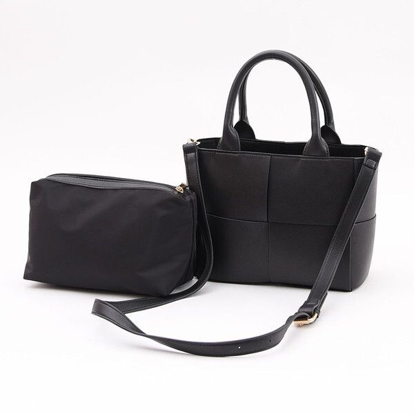 日本 COOCO - 2way方格拼接造型手提包/側背包(附內袋)-白 (38x30x13cm)