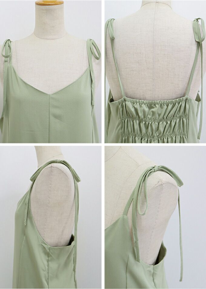 日本 BLUE EAST - 細肩帶綁帶魚尾長版洋裝-綠