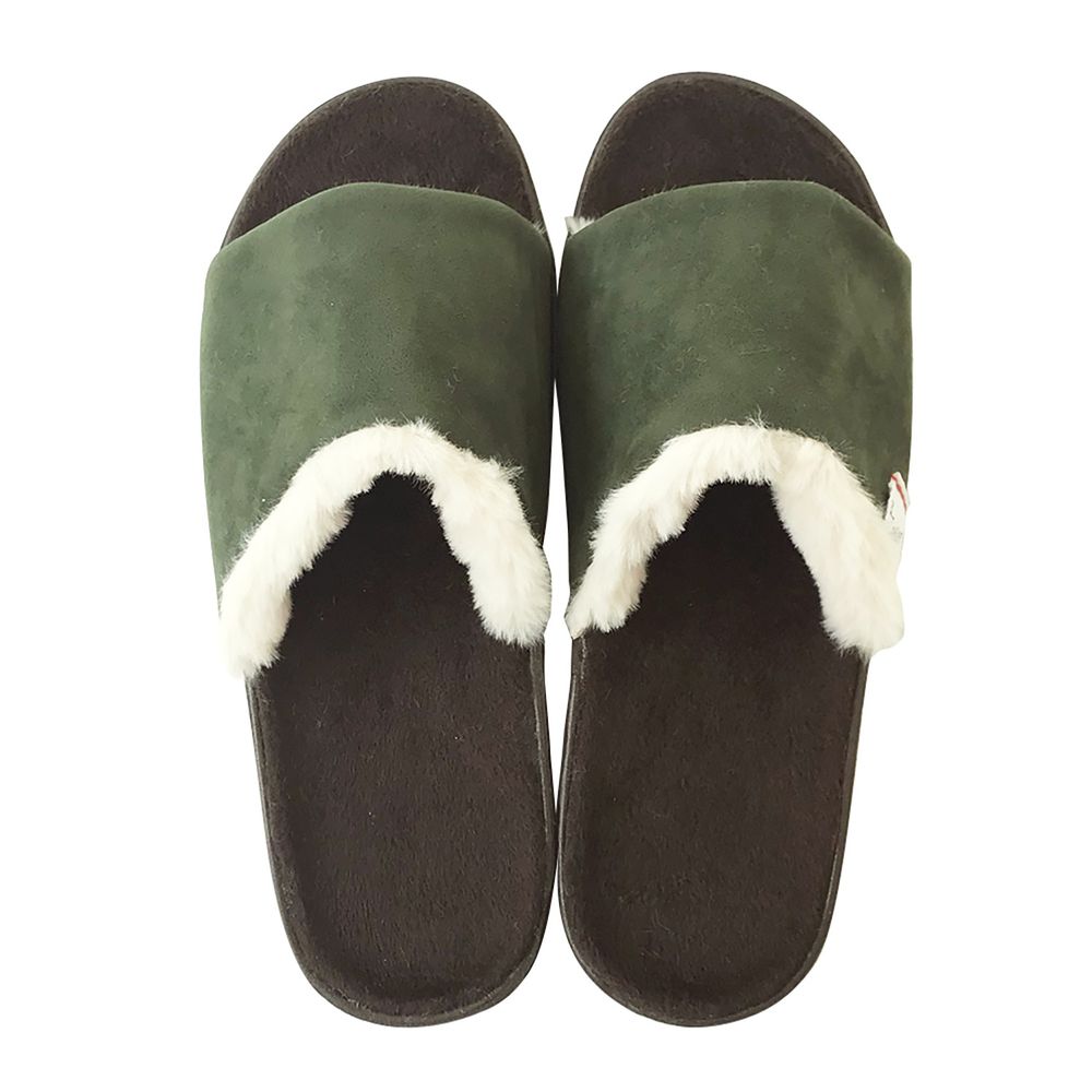 日本 BISQUE - 保暖室內拖-素色毛絨-深綠 (M(23-24.5cm))