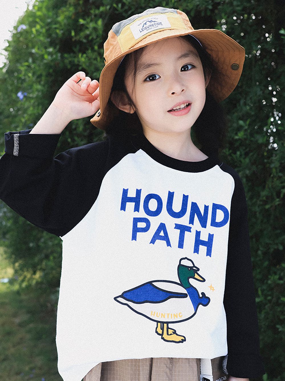 純棉撞色長袖上衣-潮流動物-白色