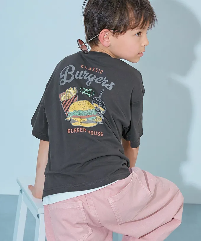 日本 devirock - 100%棉 定番印花短袖上衣-企鵝排列-紫羅蘭