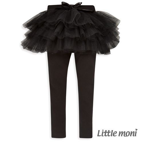 麗嬰房 Little moni - 假兩件網紗蓬裙褲-黑色