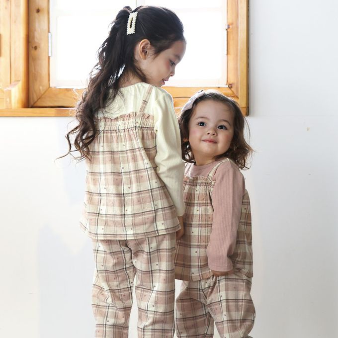 日本 ZOOLAND - 甜蜜愛心假二件格紋長袖上衣-格紋-米白