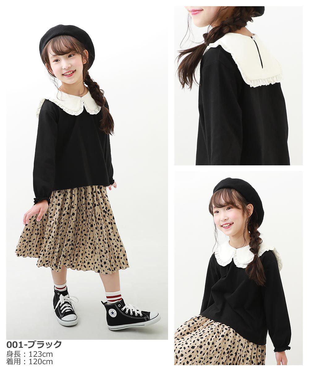 日本 devirock - 文藝荷葉領薄長袖上衣-黑