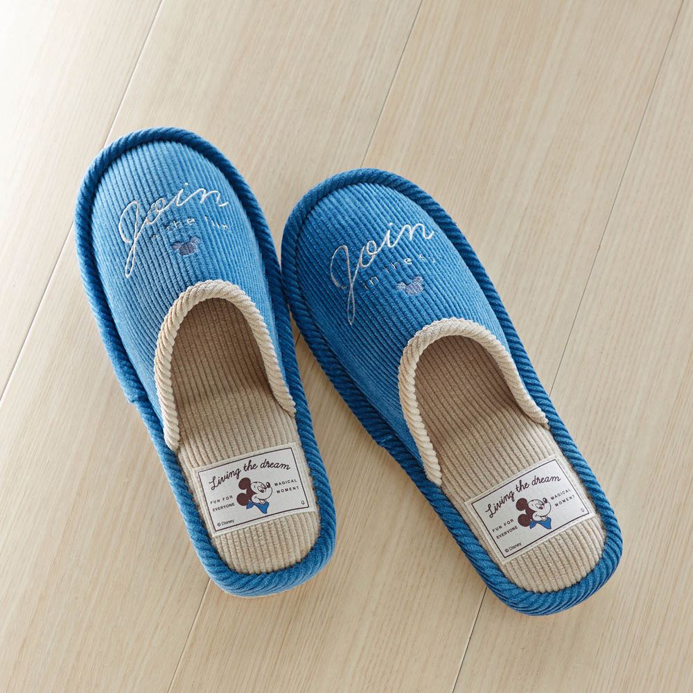 日本千趣會 - 迪士尼燈芯絨室內拖鞋-米奇-藍 (23-25cm)