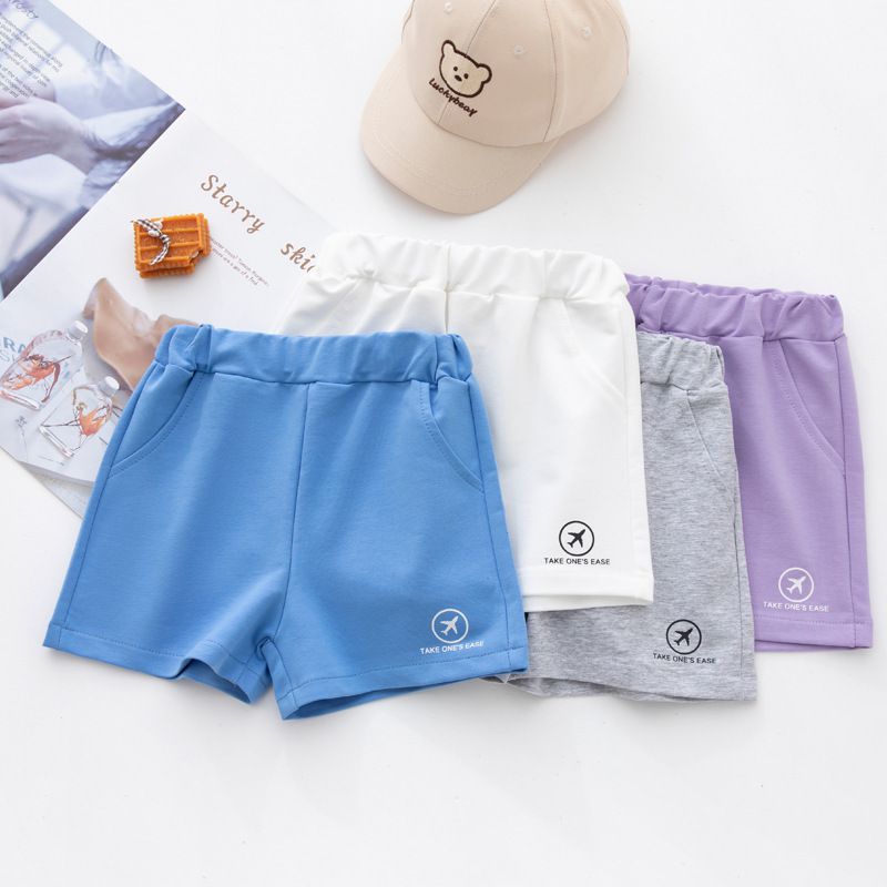 FANMOU - 奧爾棉腰鬆緊運動短褲-飛機-藍色