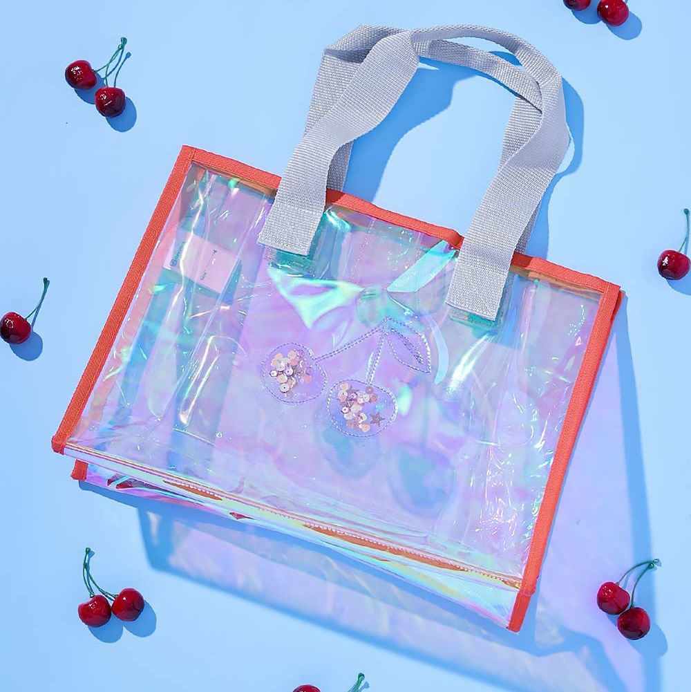 獨角獸色系閃亮PVC游泳/玩水包-櫻桃-橘x粉