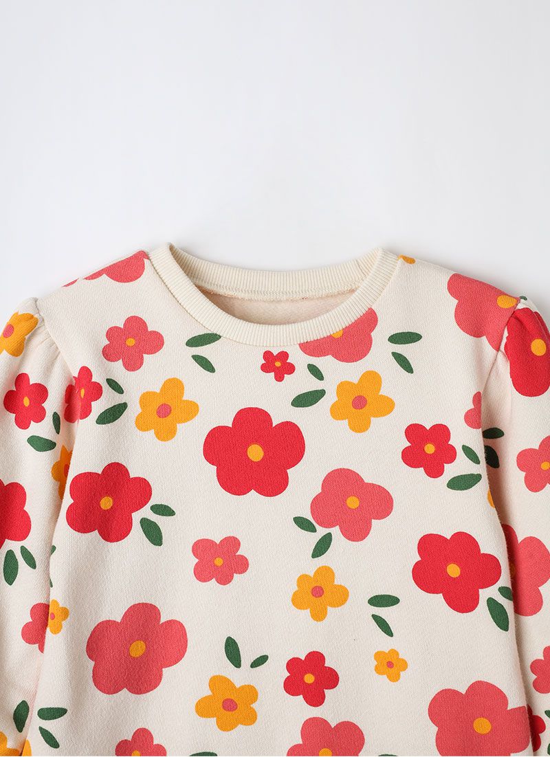 韓國 OZKIZ - (附包包)花朵綻放內磨毛拼接洋裝-米