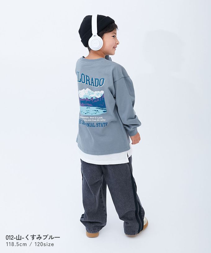 日本 devirock - 100%棉 定番印花寬版長袖上衣-MERCED-雜灰