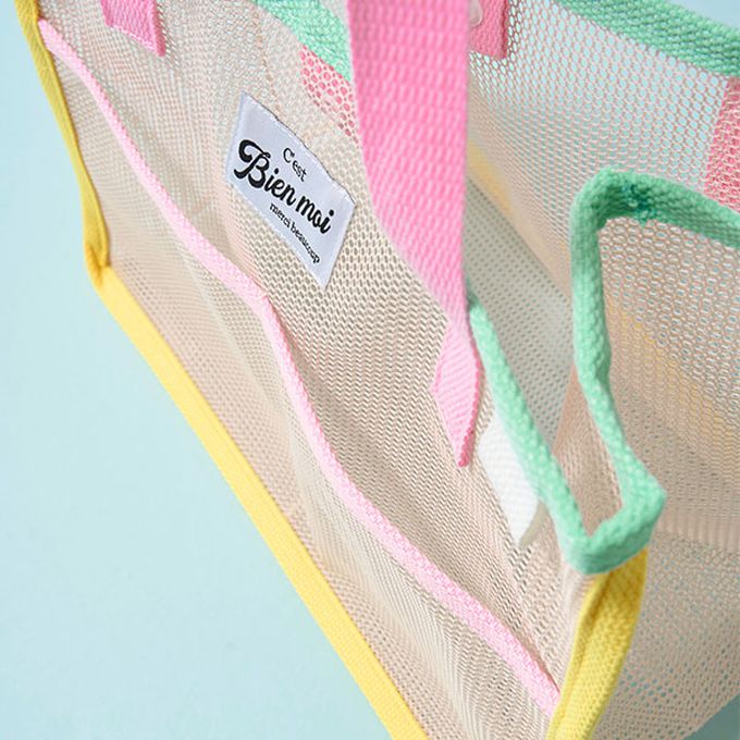 日本 Lycee mine - 粉嫩配色網格玩水包/游泳包-粉紅x水藍 (26.5x35x20.5cm)