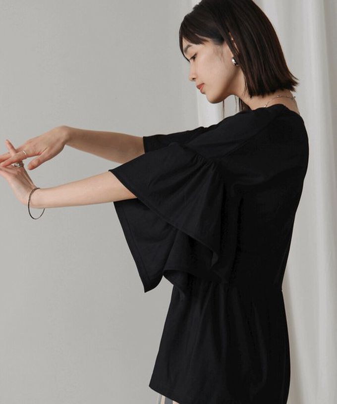 日本 Bab - 透氣嫘縈飄逸大寬袖上衣-焦糖橘