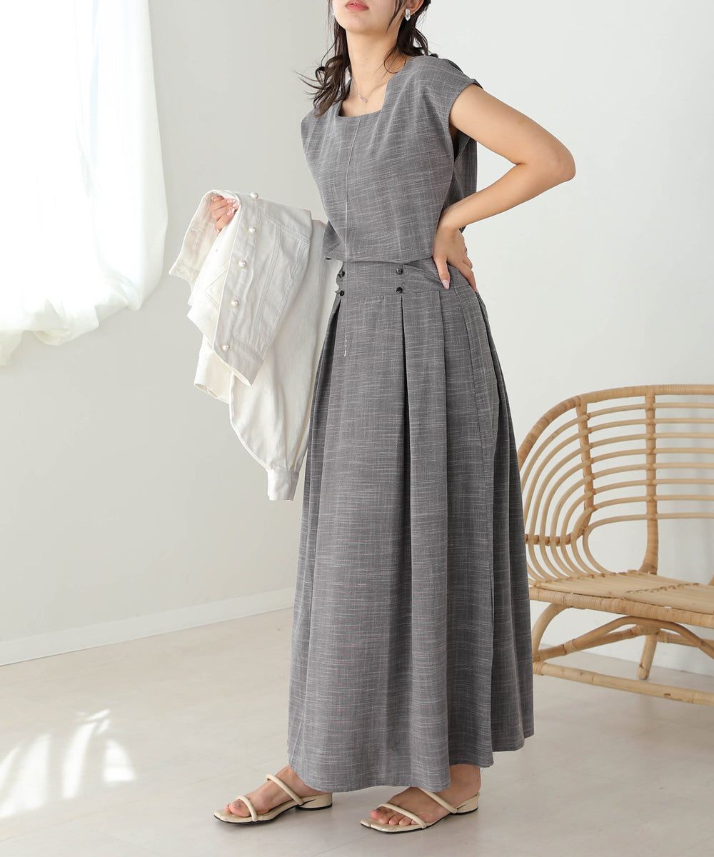 日本 Bab - 顯瘦剪裁收腰法式袖洋裝-石墨灰