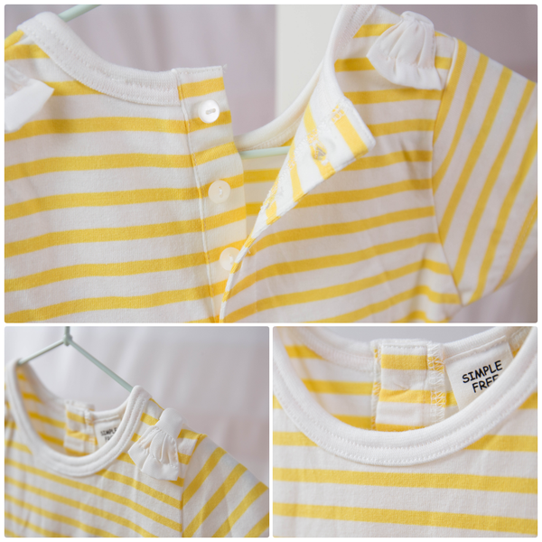 akachan honpo - 短袖拼接洋裝-條紋-淺卡其色