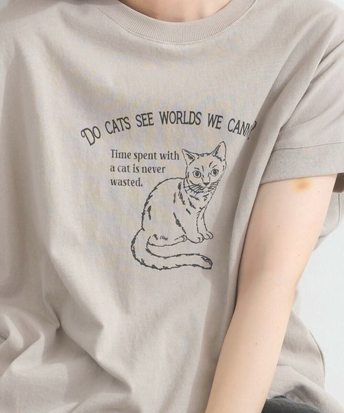 日本 Lupilien - 16OE天竺棉 貓咪印花短袖上衣-淺棕