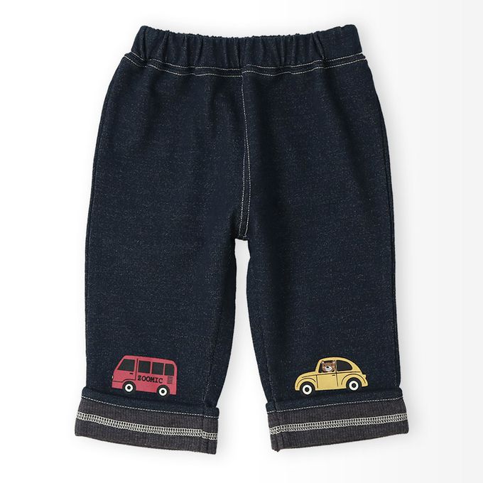 日本 ZOOLAND - 春季出遊印花反摺七分褲-車車兜風-海軍藍
