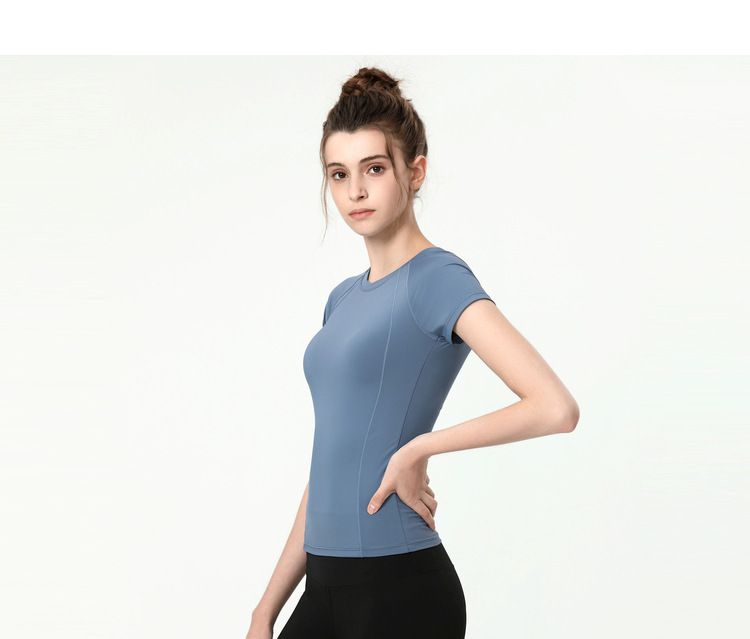 S~4XL圓領緊身運動短袖上衣-灰色