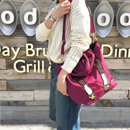 mis zapatos - 尼龍兩用斜挎包(尼龍)-skinny高跟鞋-BE米色 (30*25*16cm)