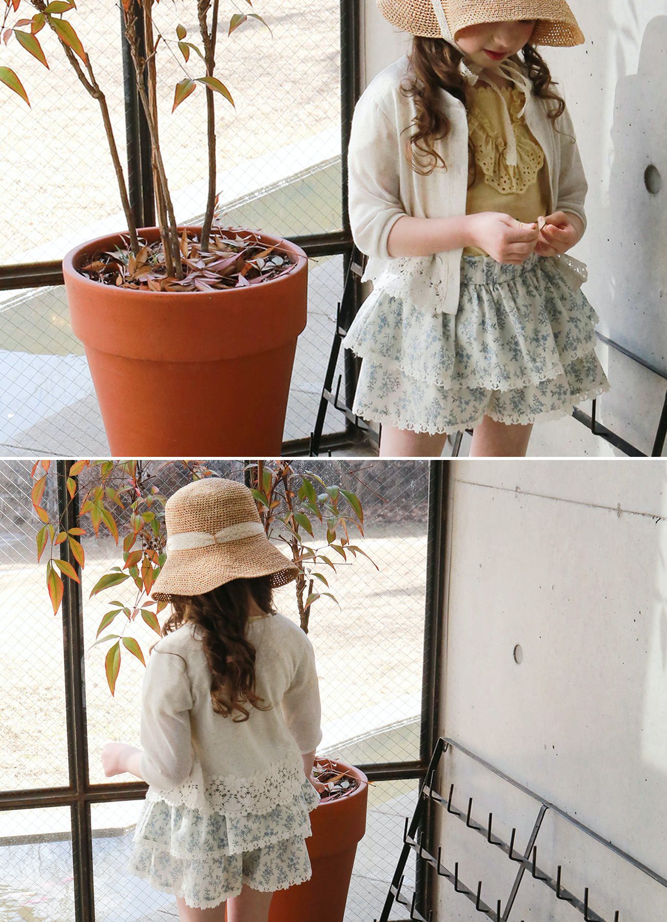 韓國 PuellaFLO - 蕾絲滾邊蛋糕褲裙-藍花