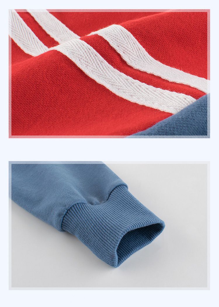 純棉連帽運動套裝-灰色x紅色