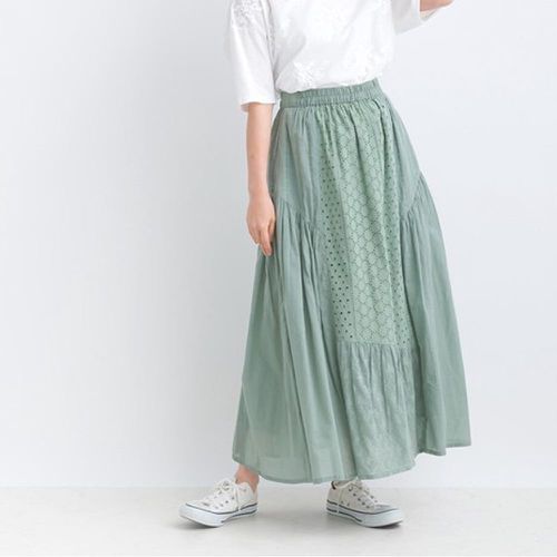 日本 Lupilien - 100%印度棉素色蕾絲雕花長裙-薄荷綠