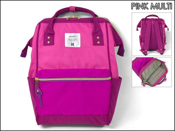 日本 Anello - 日本大開口牛津布後背包-Regular大尺寸-PML粉拼接