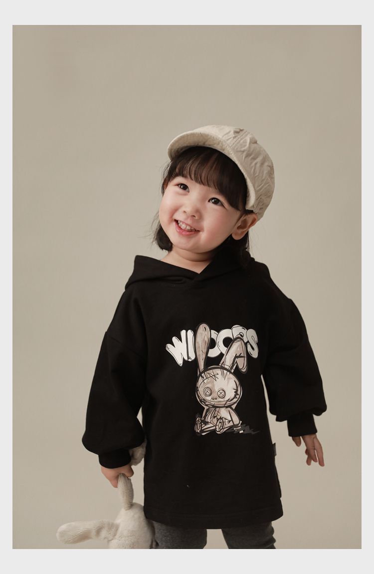 連帽寬鬆長袖帽T-可愛兔兔-紅色