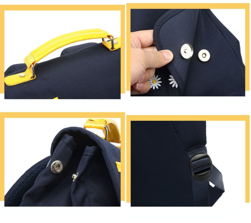 簡約大容量翻蓋書包-小雛菊-黑色 (38.5x28x15cm)