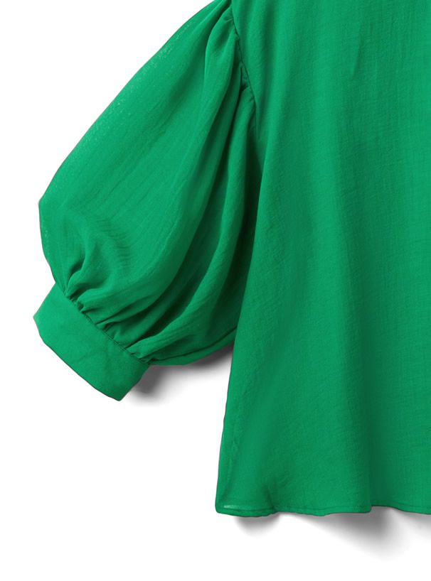 日本 GRL - 光澤感透膚澎袖輕薄七分袖襯衫-黑