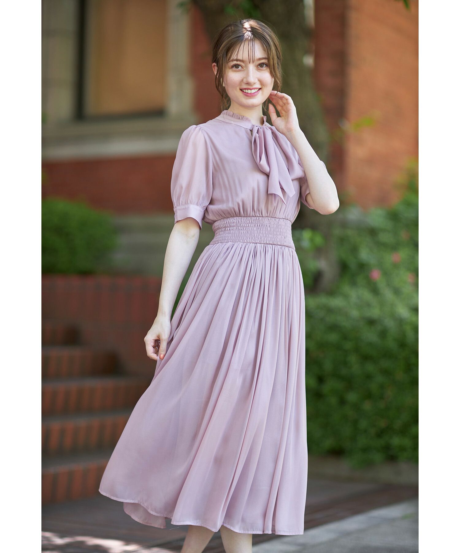 日本 tocco-closet - 2WAY甜美蝴蝶結雪紡洋裝-海軍藍