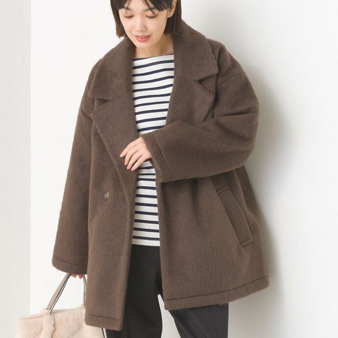 日本 OMNES - 微刷毛百搭西裝領雙扣修身大衣-黑