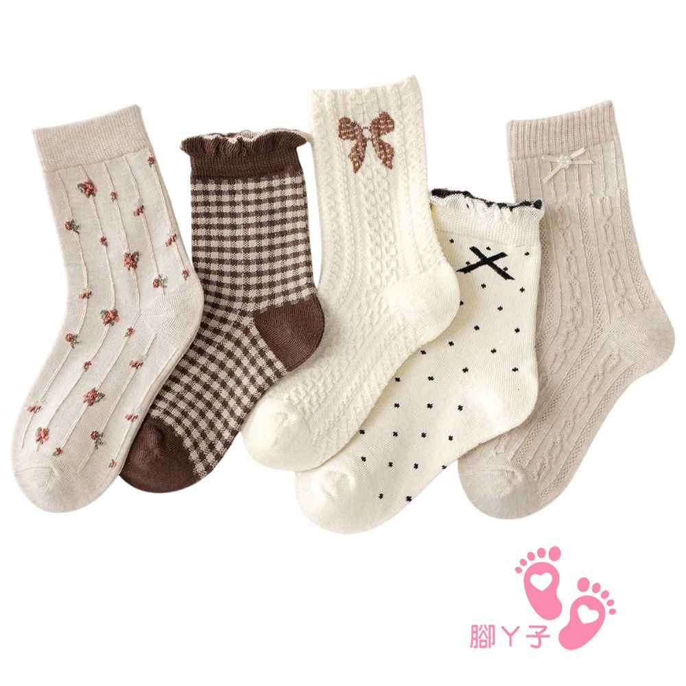 幼/兒童棉質中筒襪 童襪 襪子 棉襪 兒童襪-米色蝴蝶結