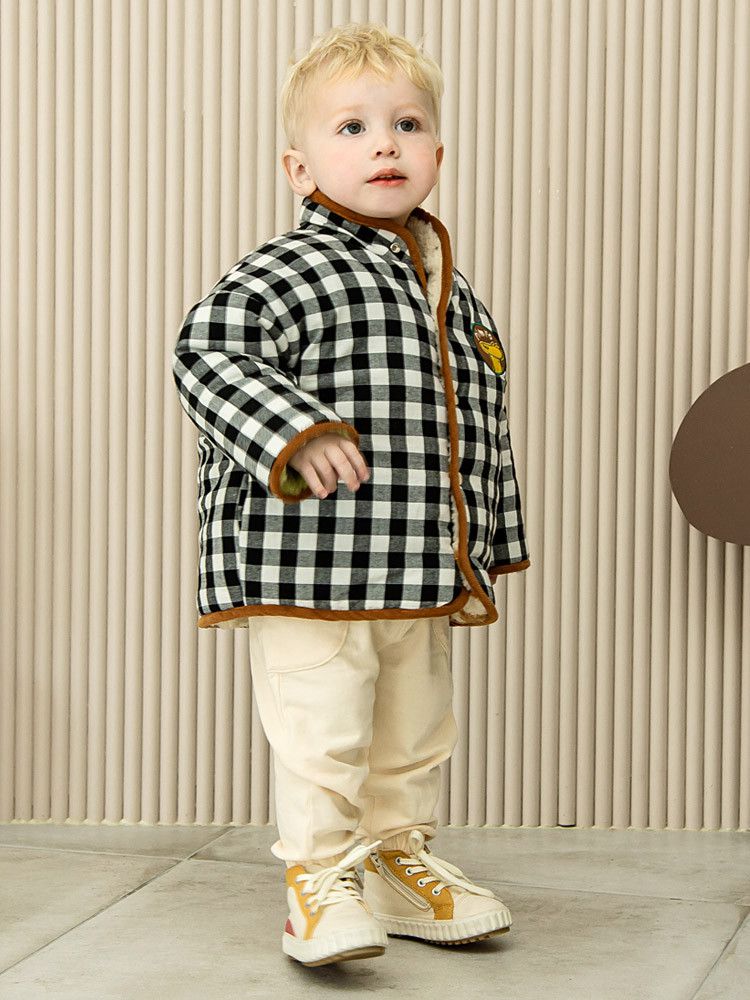 韓國Pimpollo - 恐龍刺鏽雙面實穿保暖外套-焦糖色