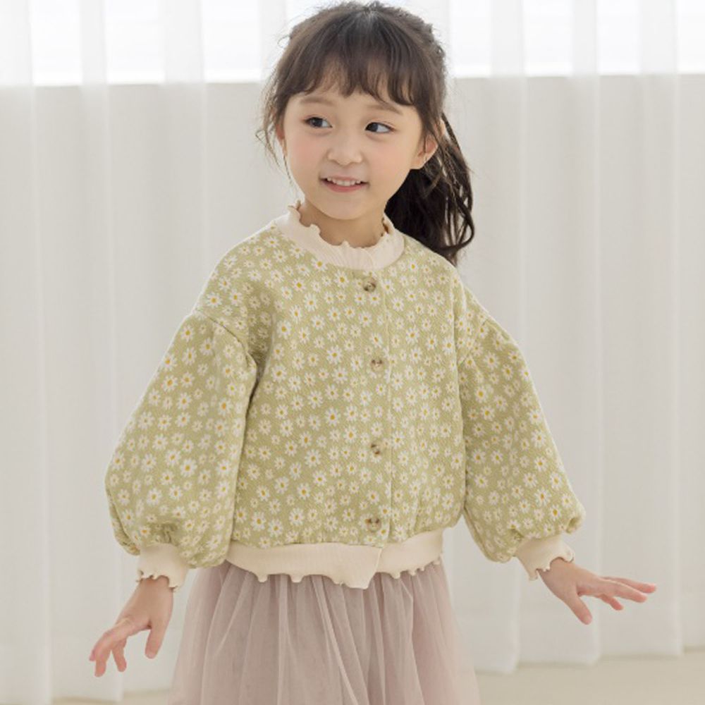 韓國 Orange Mom - 小雛菊泡泡袖針織外套-淺綠