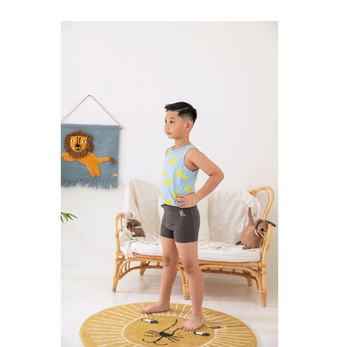 貝柔 Peilou - 天絲棉舒膚平衡童男四角褲-貼布繡-3件組-鯊魚+鱷魚+小狗-黑+灰+藍