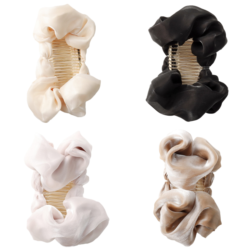 日本 Lattice - [日雜推薦] 戚風蛋糕雙層髮梳髮圈-小香風格紋-黑白