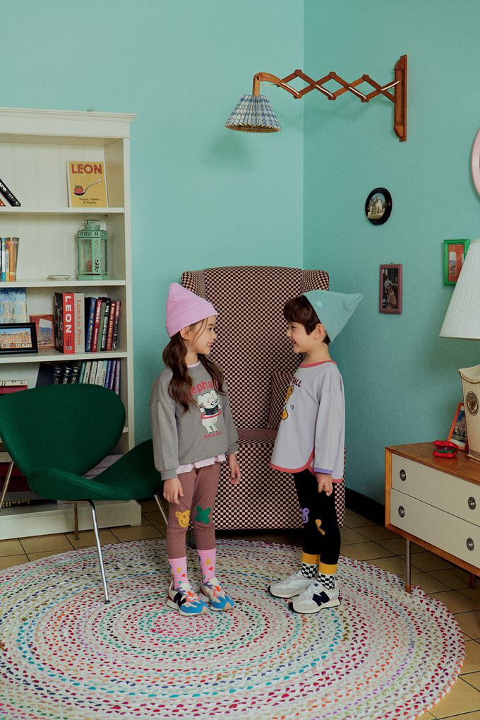 韓國 First Blue - 運動動物印花長袖大學T-熊貓呼拉圈-橘