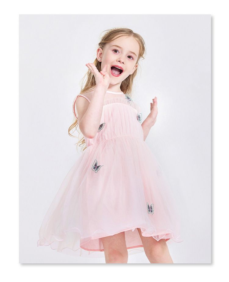唯美網紗背心洋裝-立體蝴蝶-粉色