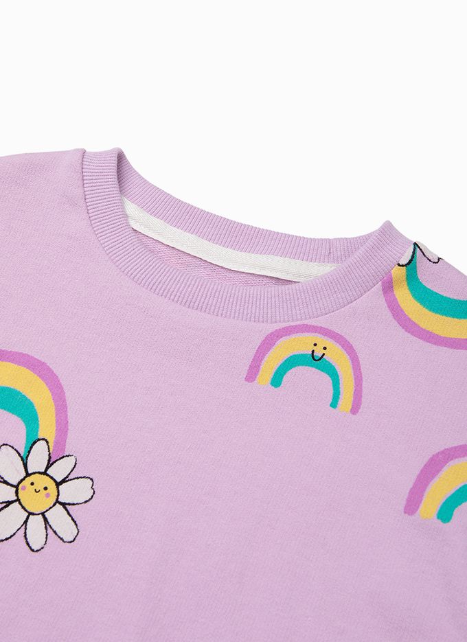 韓國 OZKIZ - (附包包)雛菊彩虹印長袖連身洋裝-紫