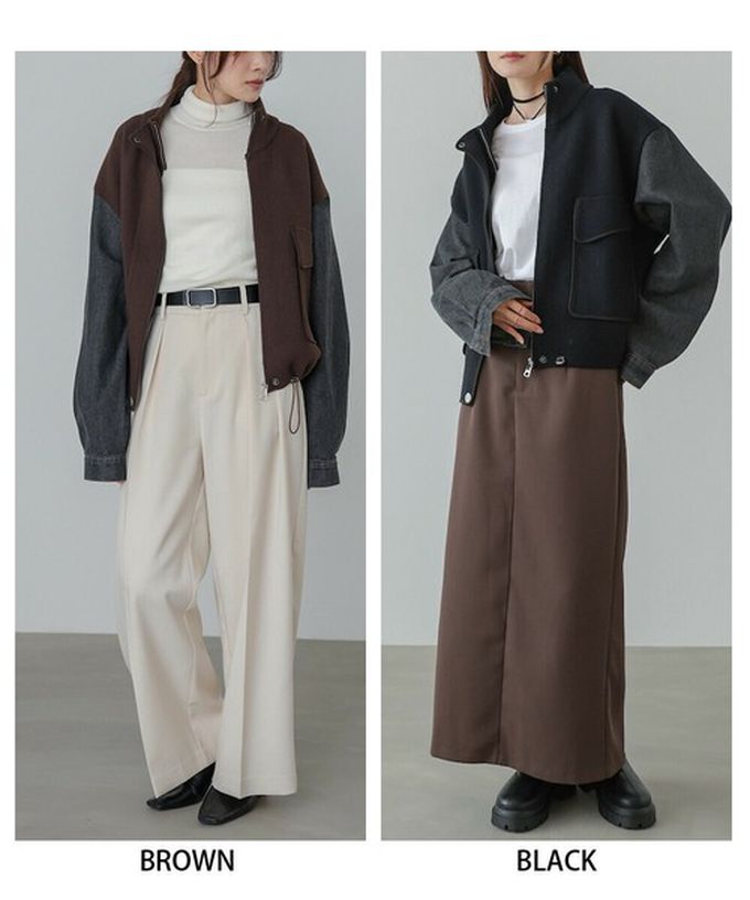 日本 Bab - 俐落簡潔丹寧袖拼接夾克/外套-黑系