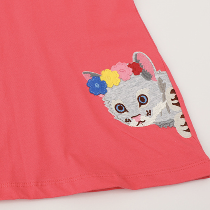 love, charlotte - 小貓咪貼布繡全棉長袖洋裝