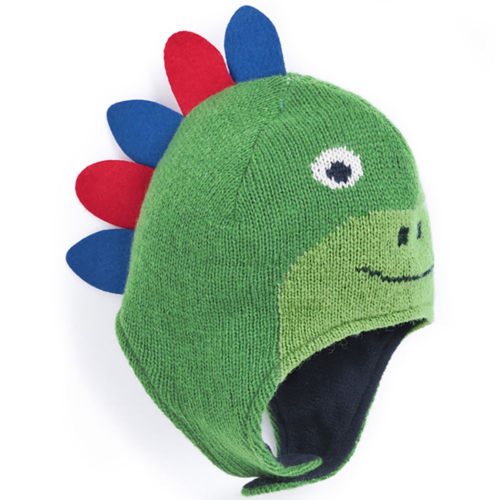英國 JoJo Maman BeBe - 保暖舒適羊毛帽-綠色恐龍 (0-12M)